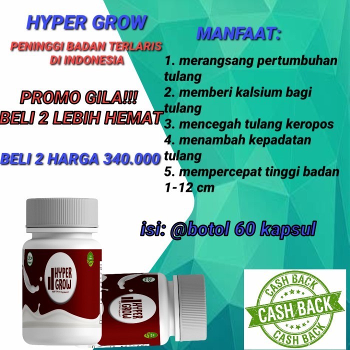HYPER GROW/ PENINGGI BADAN TERLARIS SEINDONESIA / ISI 10 KAPSUL peninggi badan original, peninggi ba