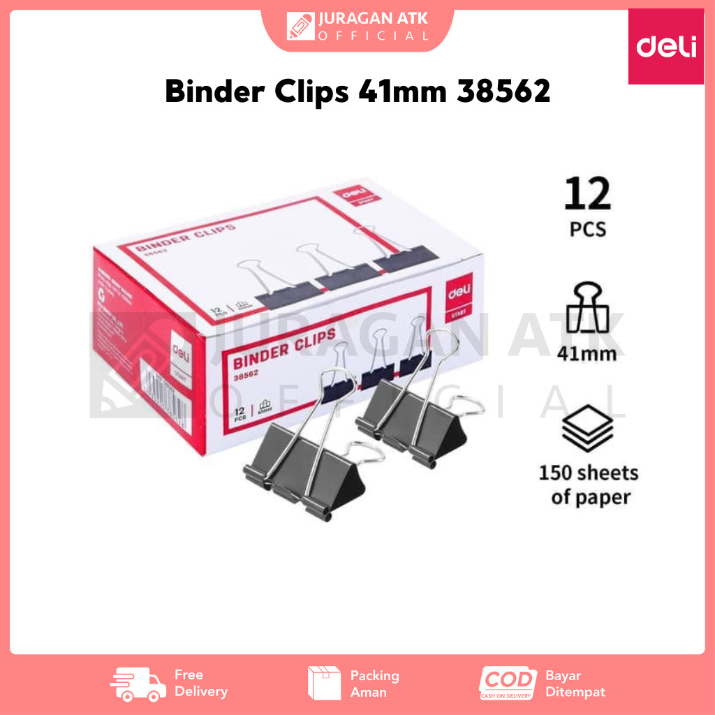 

Binder Clips Deli 41mm 38562 (1 Box Isi 12pcs)