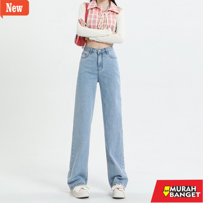Celana panjang wanita untuk lebaran- Kulot Highwaist Jeans Loose Celana Panjang Jeans Wanita Import
