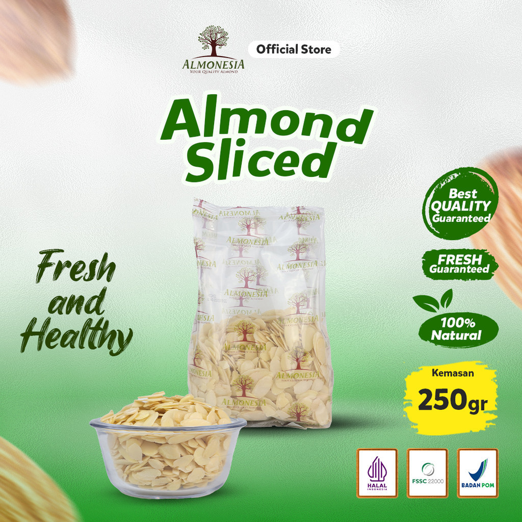 

Almonesia - Almond Sliced 250 gr (Topping Almond/ Almond Iris/ Almond Sliced/ Kacang Almond Slice)