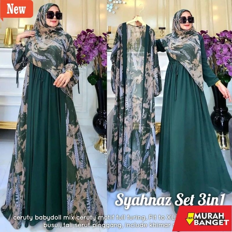 BAJU TIMUR TENGAH WANITA UNTUK LEBARAN- SYAHNAZ SET 3 IN 1•ADA JUMBO• LABEL JASMINE CLARITA SYARI/CA