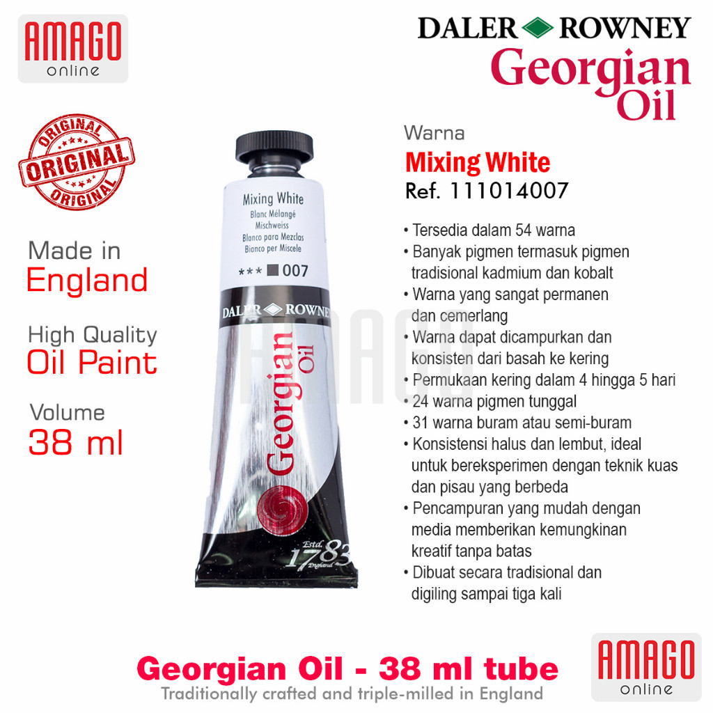 

DALER-ROWNEY Georgian Oil 38 ml - Cat Minyak Lukis - Mixing White - 111014007