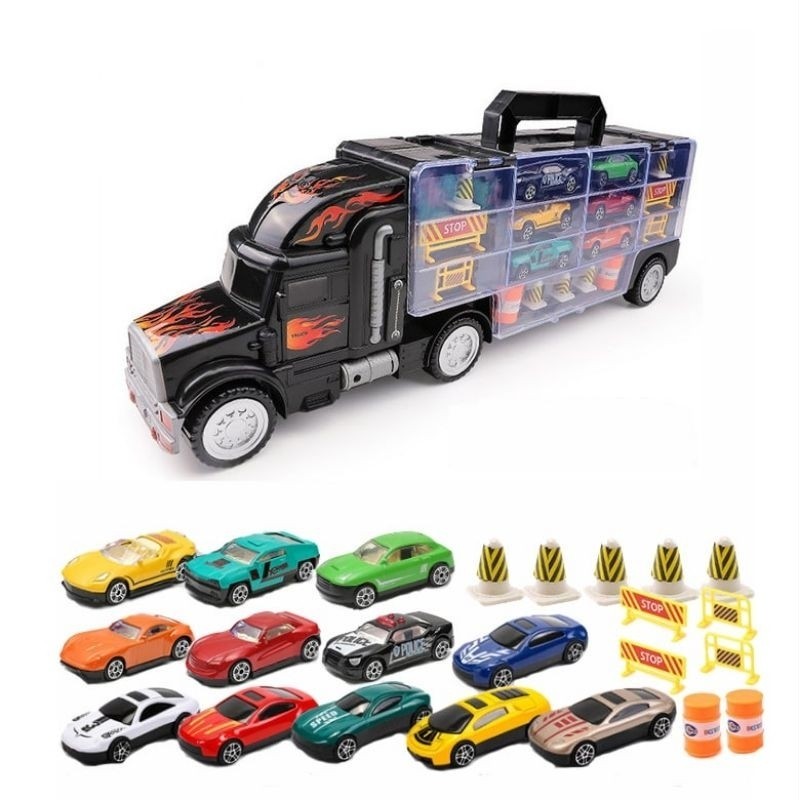 [station] Mainan Mobil Mobilan Truk Kontainer Penyimpanan Mobil Metal - Super Racer Transport Car