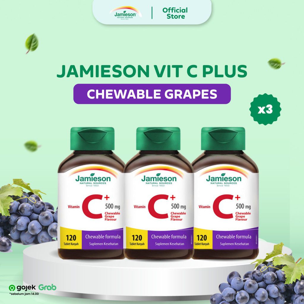 Jamieson Vitamin C Plus 500 mg Chewable (Kunyah) Grape - 120 Kapsul (3 Botol)