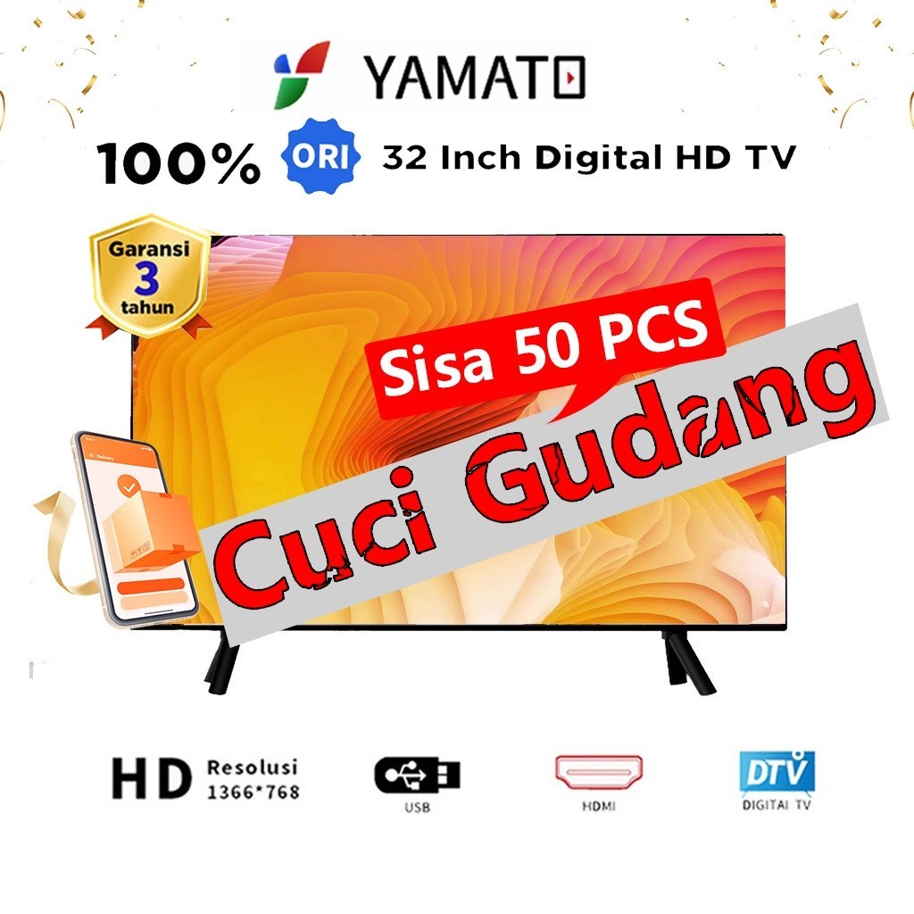 Yamato 32 inch Smart Digital TV LED HD monitor elektronik home Televisi video premiun/Netflix - HDMI/USB/AV/LAN- TCLG/polytron/Coocaa - Garansi 3 tahun