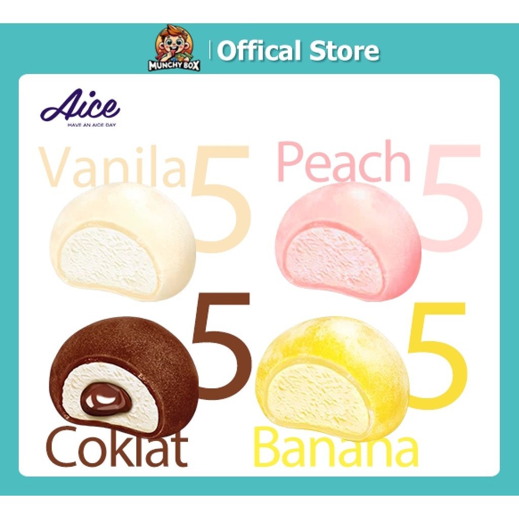 [McunchyBox] ES CREAM AICE MOCHI Vanila/Coklat/Peach/Banana GROSIR 20PCS ES