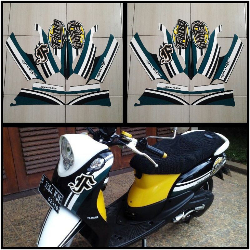 STIKER STRIPING LIS LES POLET PLAT PLISIR BODY MOTOR YAMAHA MIO FINO 2013 KARBU HIJAU KUNING