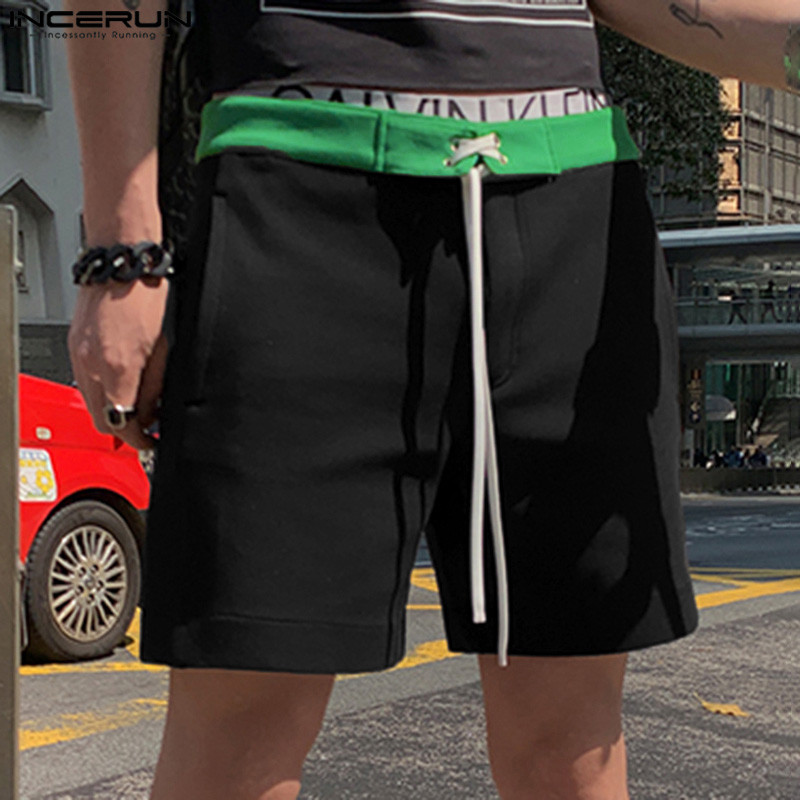 INCERUN 2024 Korean Style Shorts Summer Men's Stylish Personality Color Contrast Shorts Casual Stree