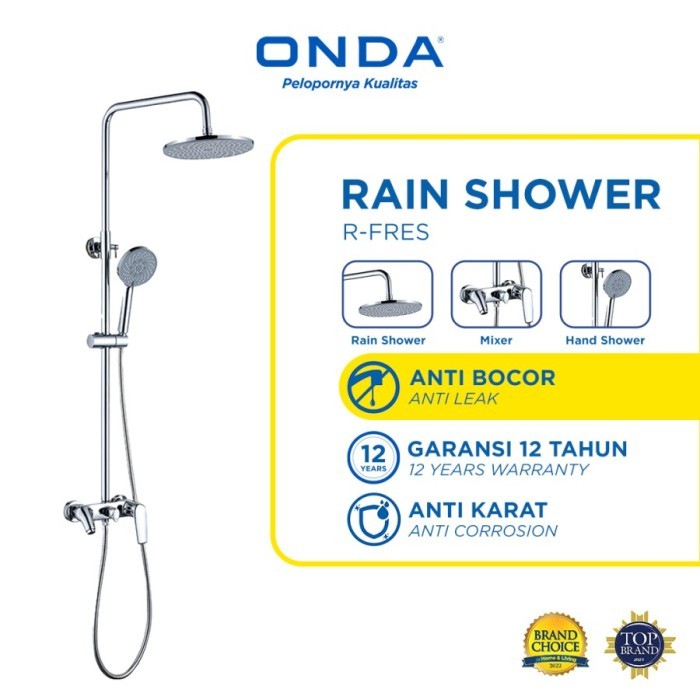 RAIN SHOWER SET ONDA R FRES BRASS KRAN MIXER PANAS DINGIN TIANG SHOWER