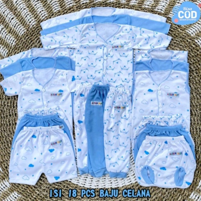 

[[New Arrival]]- HAMPERS BABY - HAMPERS ISI 18 PCS Setelan Baju Bayi Baru LahIr - Biru, BOX HAMPERS