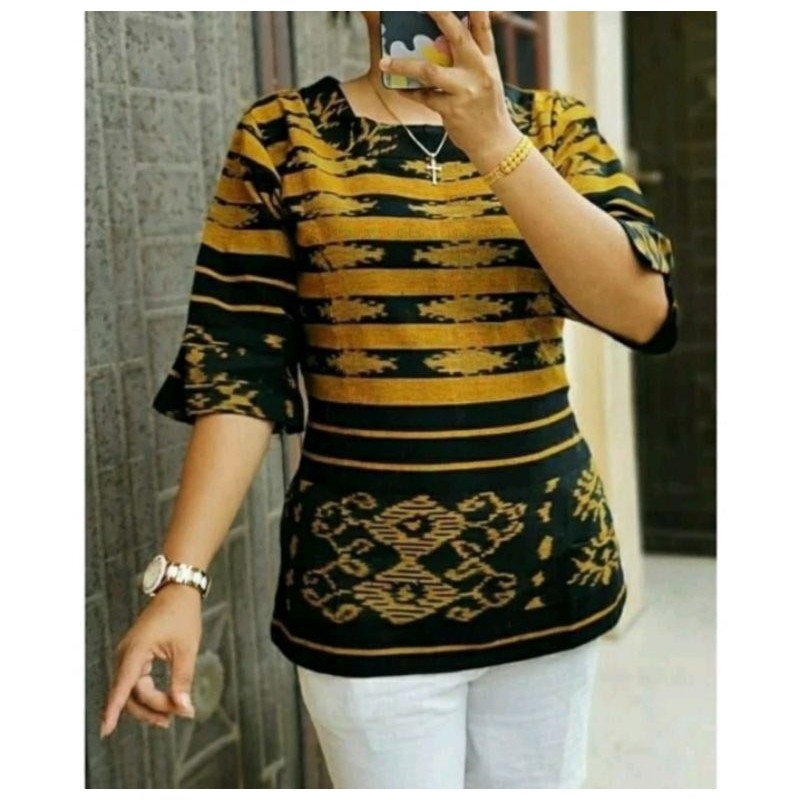 BLOUSE TENUN ETNIK JEPARA ATASAN KERJA WANITA BAJU TENUN ATASAN KANTOR MODERN