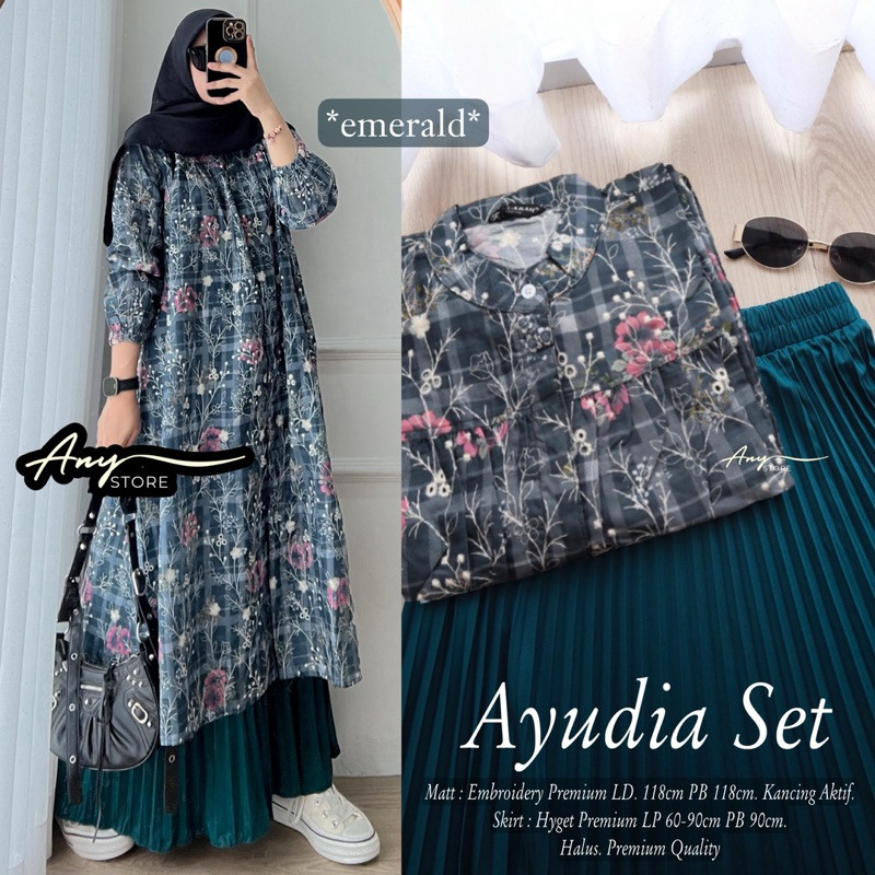 ayundia setelan tunik dan rok by A.N.Y long tunic jumbo ld 120 CM rok panjang plisket long tunik flo