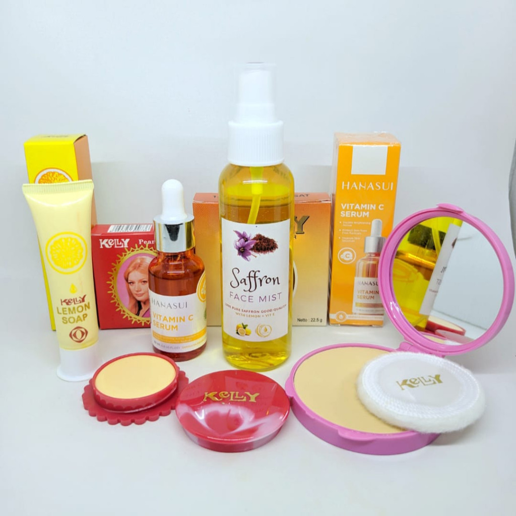 Paket Kelly Kosmetik Lengkap 5in1 Serum Hanasui Vitamin C ( Cream Sabun wajah Bedak Serum Spray )