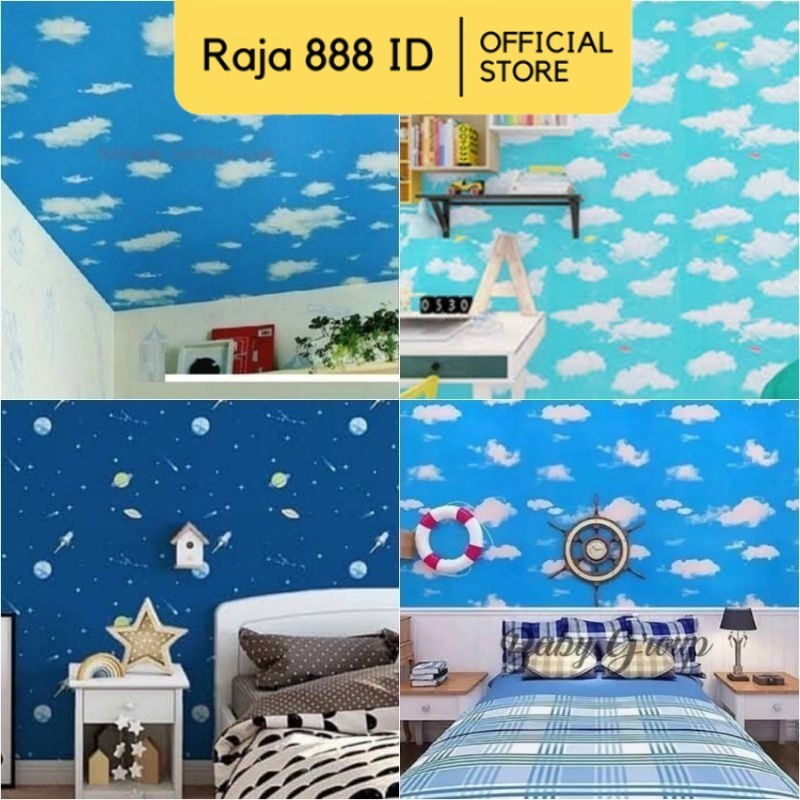 Wallpaper Plafon & Dinding Awan Planet Pesawat Biru Tua Muda GH144 GH001 GH141 CY1102