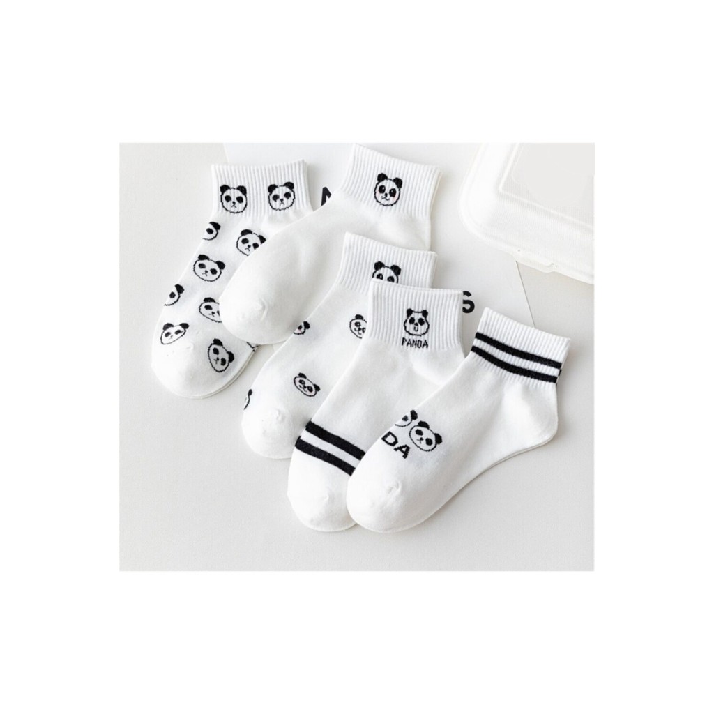 

5 Pairs Panda Patterned Black and White Uni College Tennis Socks Cute Panda Socks 2022