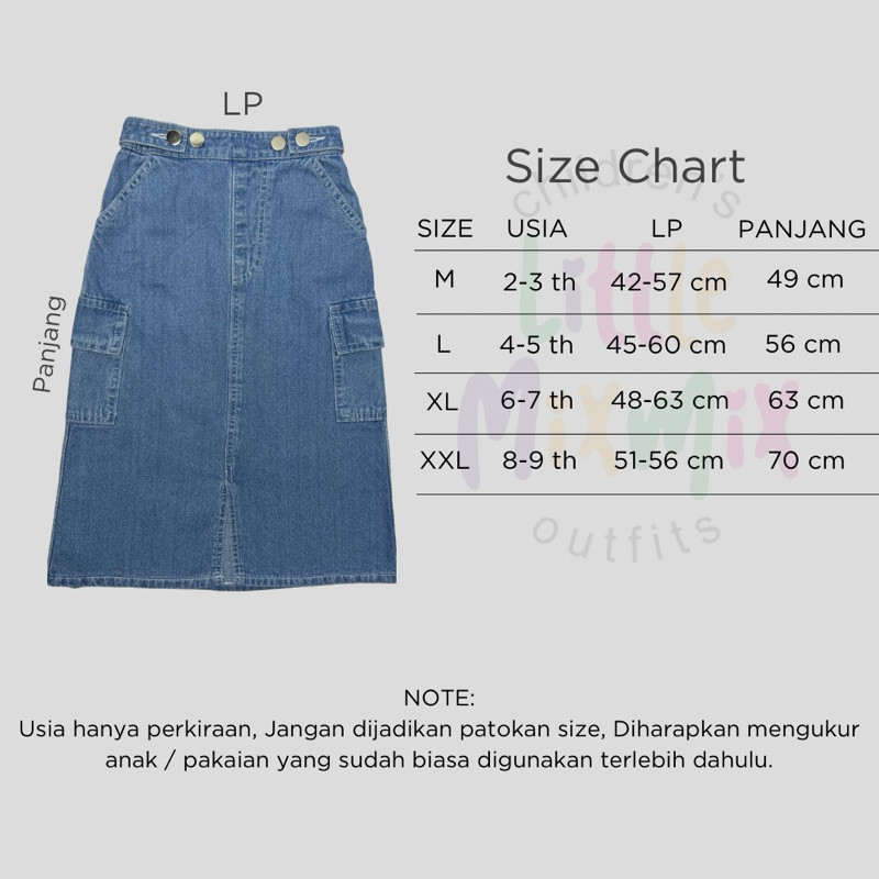SR56YI Mixmix LONG SKIRT CARGO - Highwaist Rok Span Panjang Cargo Jeans Anak 2 - 9 tahun