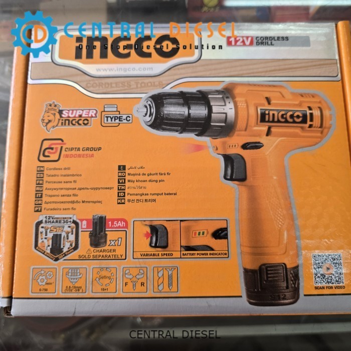 Bor baterai 10 mm Ingco 12V p (alat alat teknik)