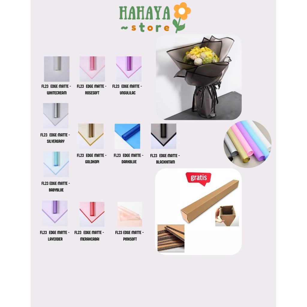 

HAHAYA - (5 LEMBAR) - FL23 EDGE MATTE Kertas Bunga Paper Buket Motif Frame Tebal Florist Cellophane
