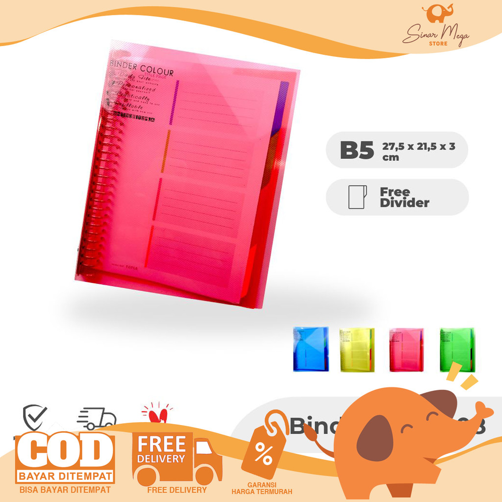 

TOPLA Binder Note Book B5 BNT-908 / Buku Catatan 26 Ring Besi Warna Transparan Murah