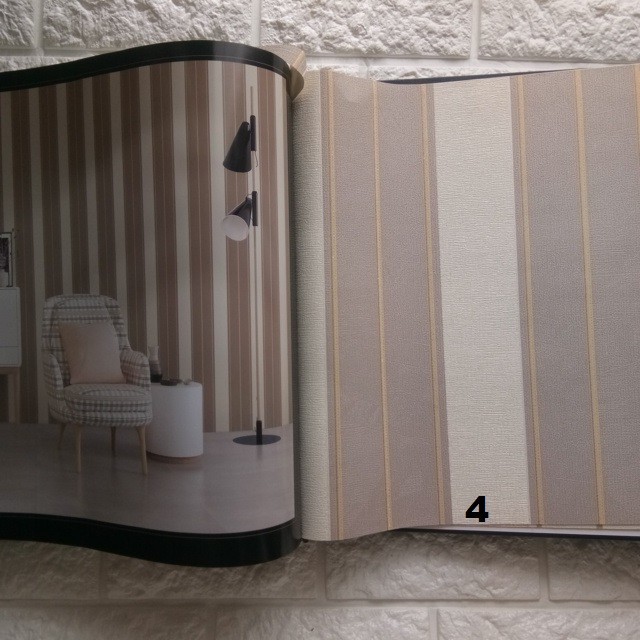 Wallpaper Dinding Murah Polos Tekstur Garis Cream Abu Gold 10 meter