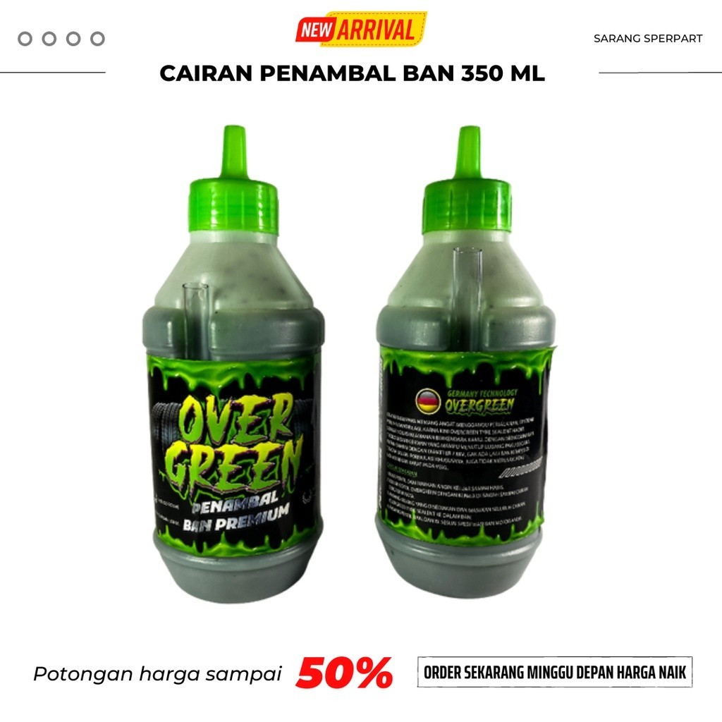 ( OVERGREEN 350ml ) 1 botol original cairan tubeless cairan anti paku ban penambal ban Motor / Mobil