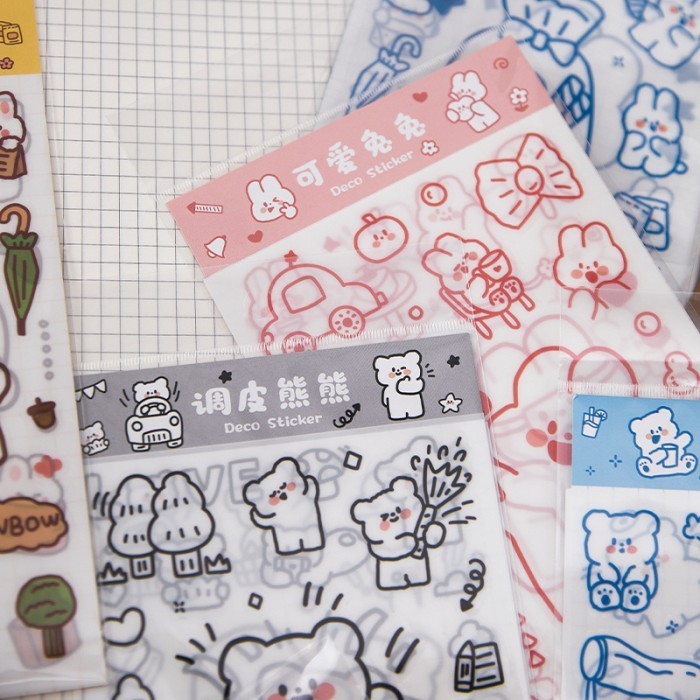 

Sticker Decorative Journal Bear Cartoon Lucu Stiker Anak Cute 6 Lbr