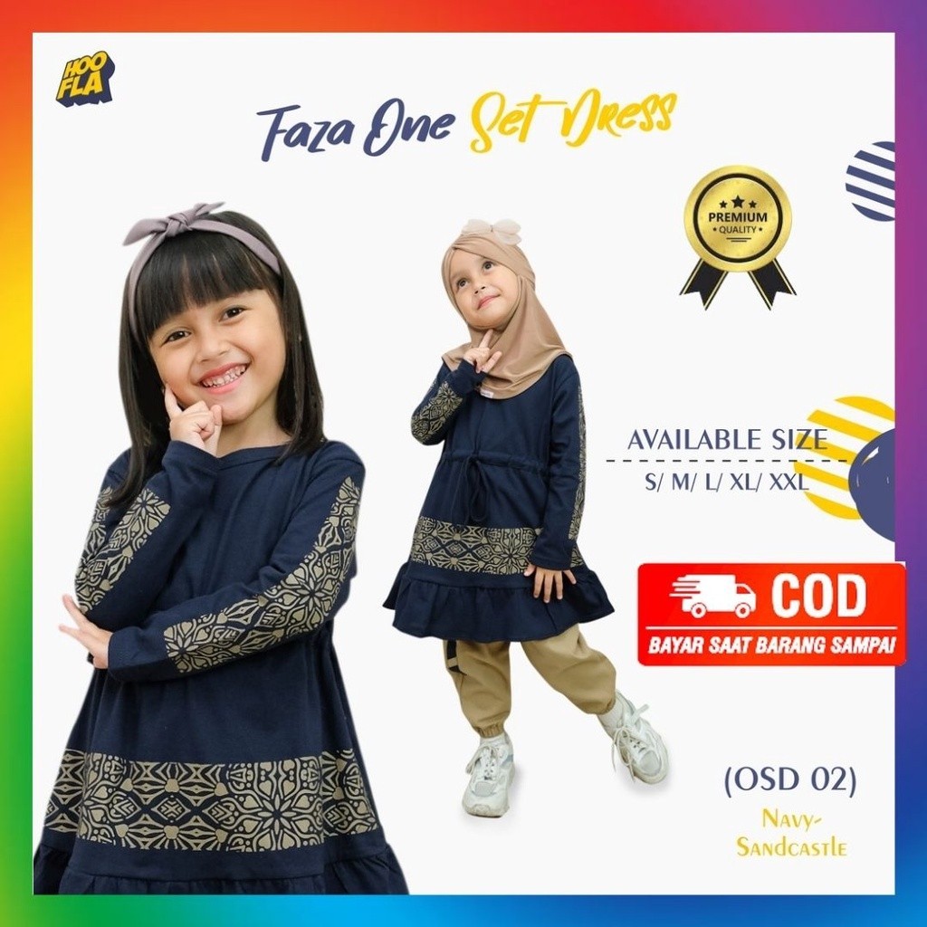 HOOFLAKIDS Setelan Dres Celana Joger Anak Perempuan 3-12 Tahun Navy Sandcastle Faza One Set Dress Jo