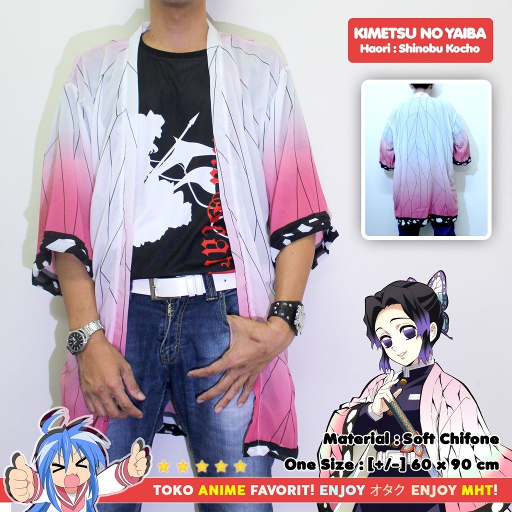 Haori Anime - Loose Kimono Kimetsu no Yaiba - Shinobu Kocho Style Aceindoprint