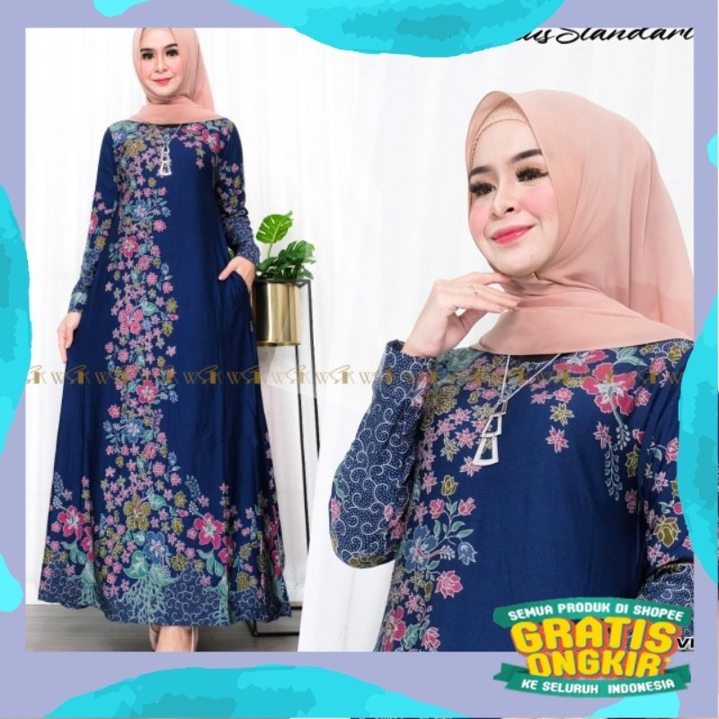 Gamis Calvin Jeans Terbaru Hibiskus Maxy Gamis Printing Jumbo Dress Kondangan Terbaru Fashion Wanita