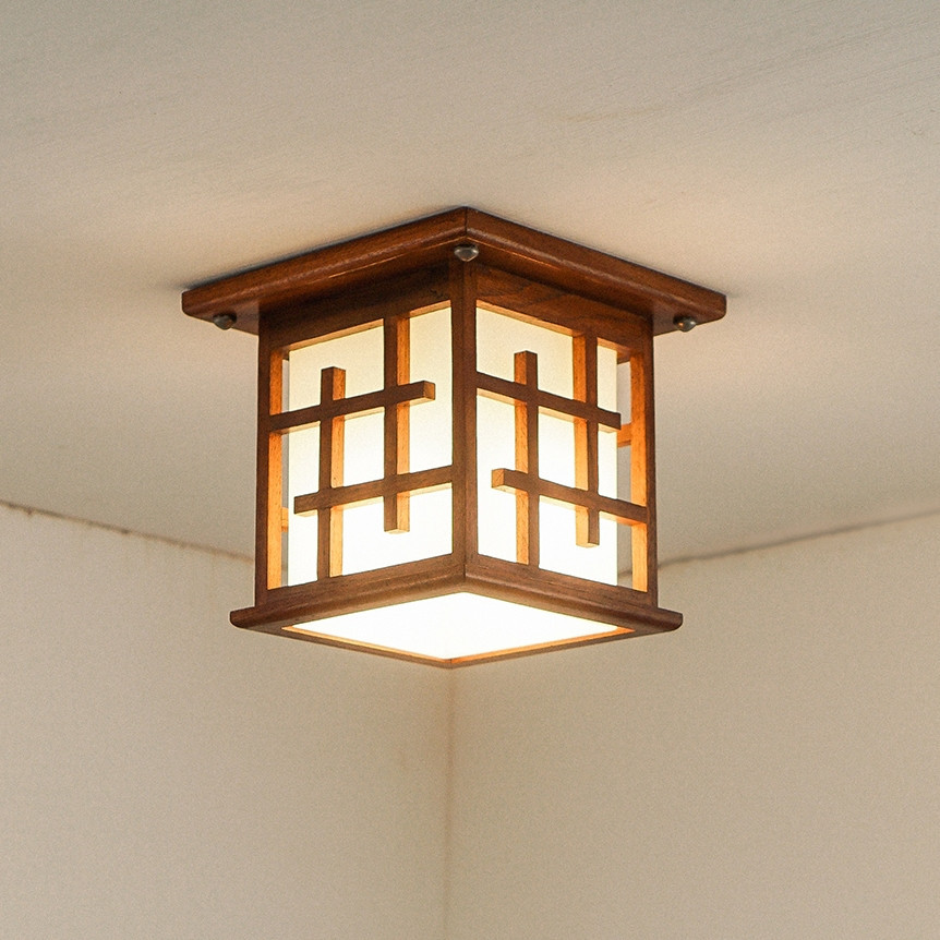 kap Lampu Hias Plafon Model Jepang Material kayu Unik
