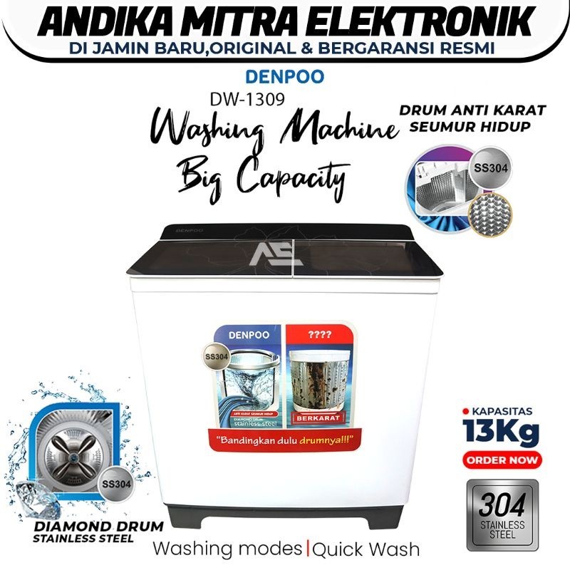 MESIN CUCI 2 TABUNG STAINLESS DW 1309 PLATINUM