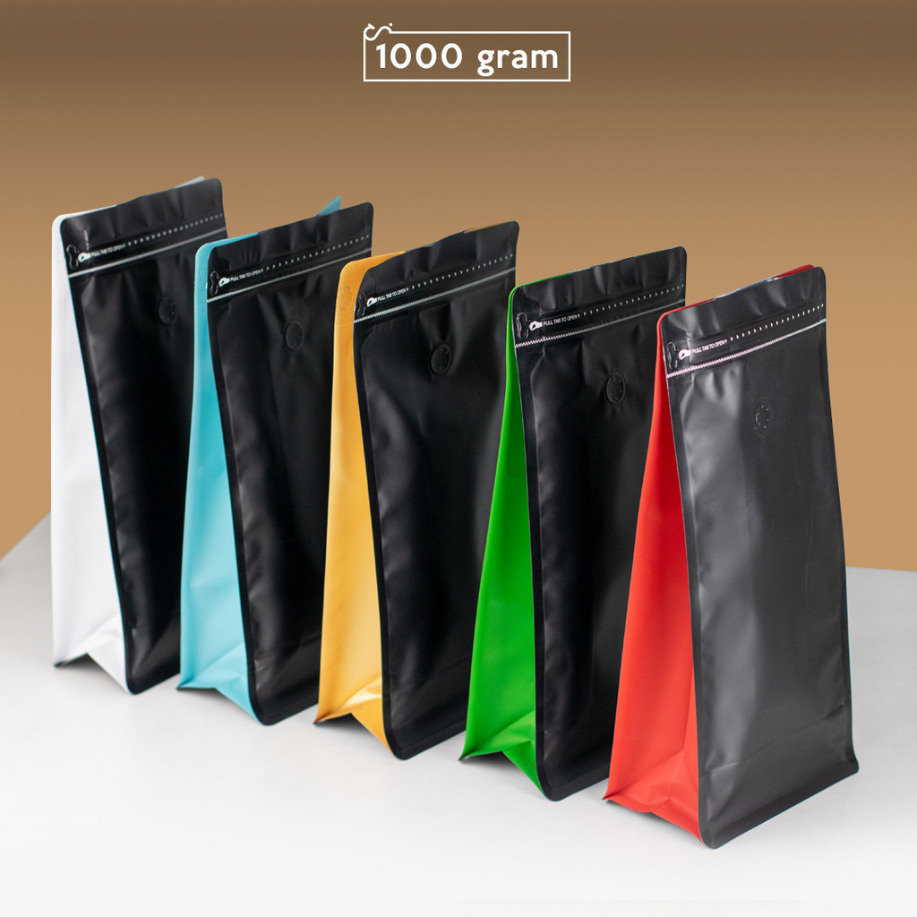 Coffee Bean Bag 1kg - Kemasan Biji Kopi - Standing Pouch Valve 1000g