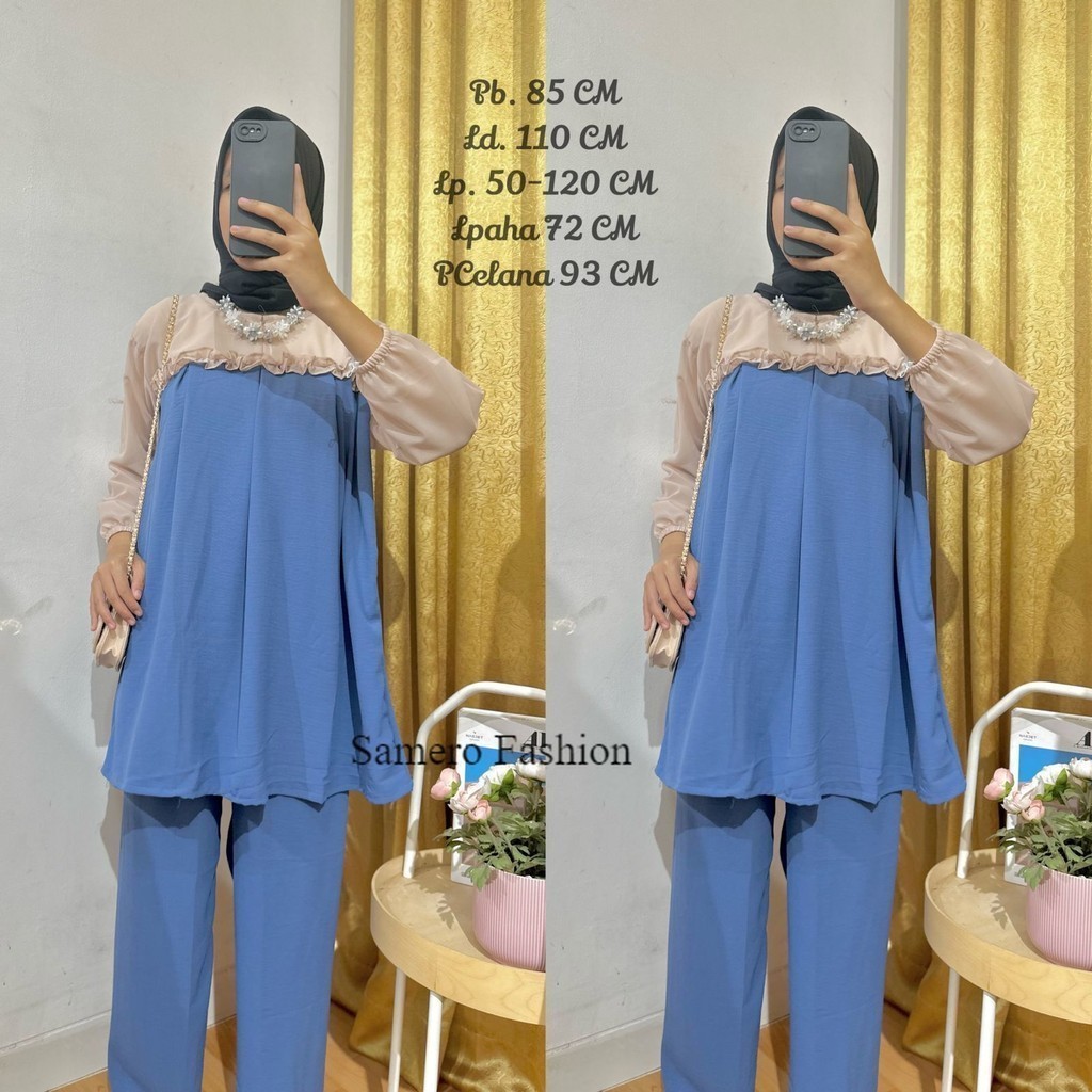 Setelan Viral 2024 Tiara Rempel Dada One Set Polos Kombi Premium Wanita Muslimah Kekinian Viral Ld11