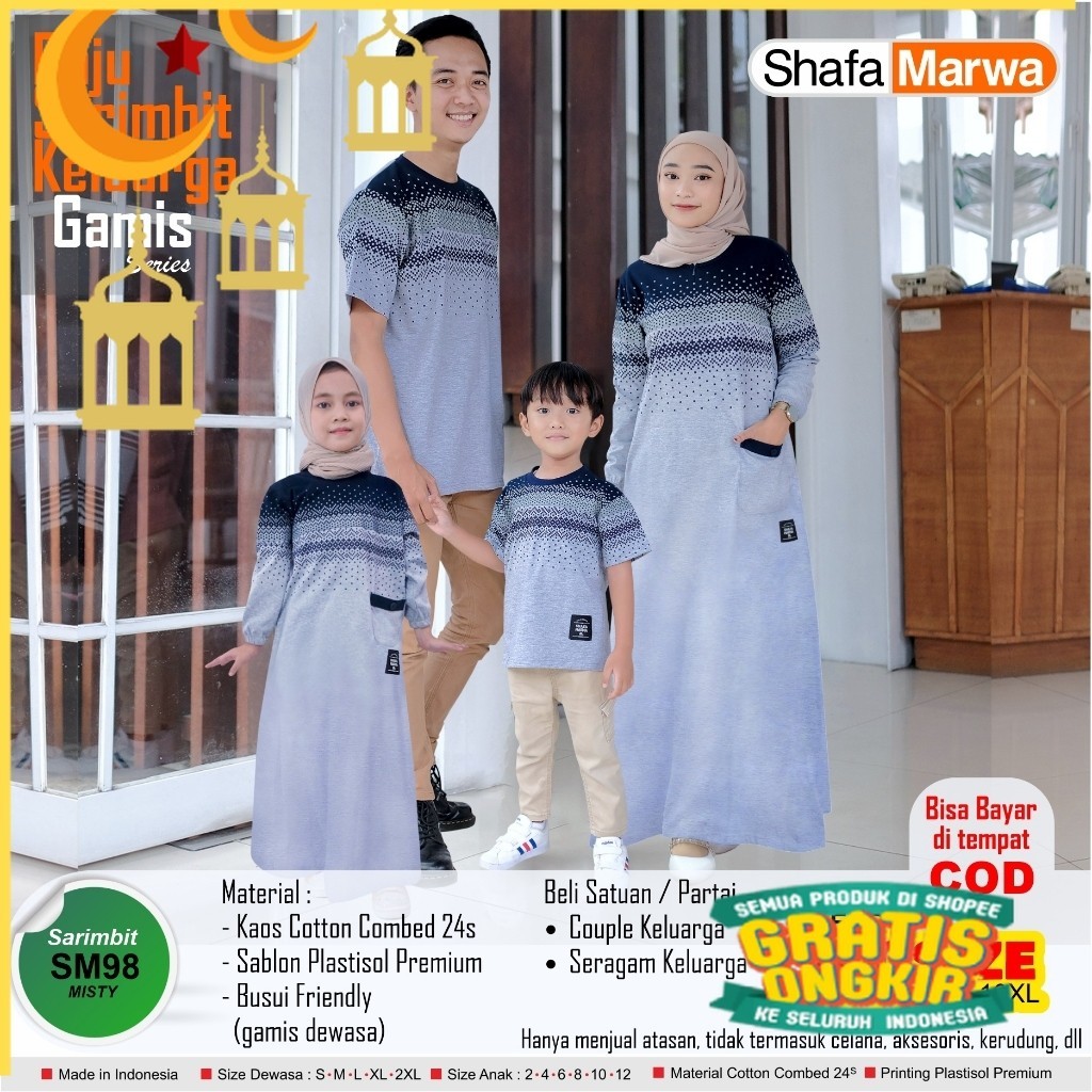 ShafaMarwa Baju Couple Keluarga Muslim Sarimbit Family Ayah Bunda Gamis Anak Bahan Kaos Katun Combed