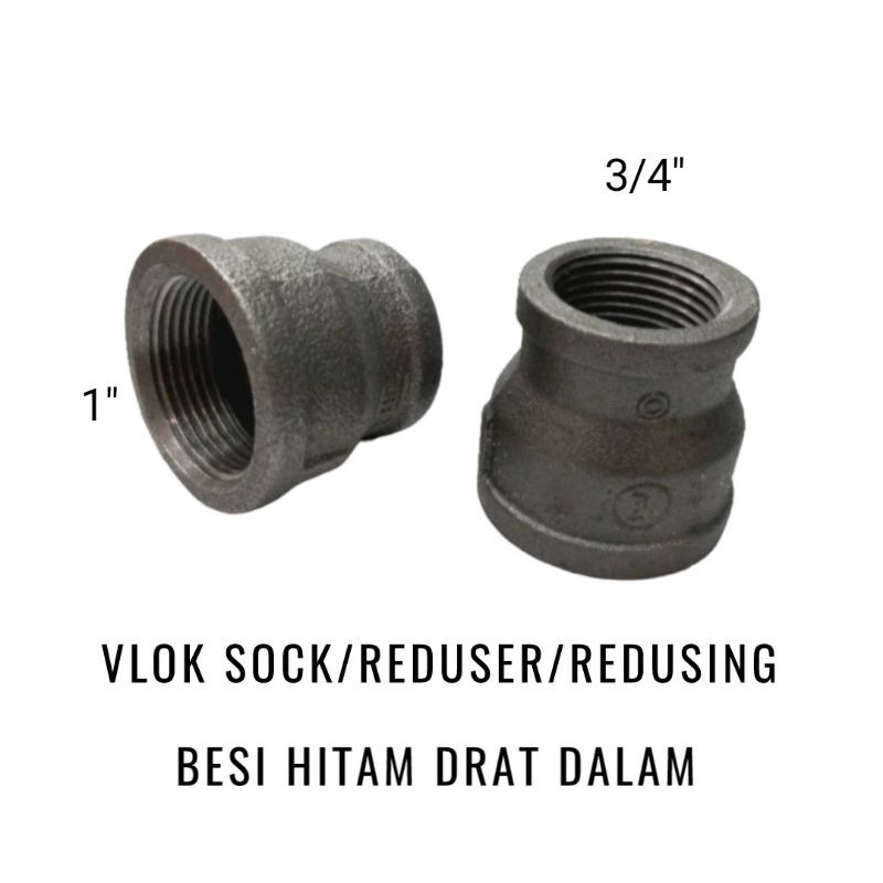Vlok sock/Reduser/Reducing/Over sock 1" x 3/4" inch drat dalam hitam KLS #150