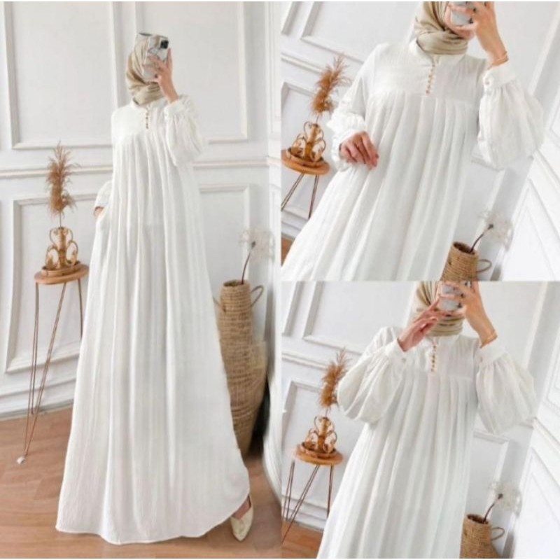 ( SEPESIAL LEBARAN GAMIS PUTIH ) CRINKLE AIRFLOW LD 110 // GAMIS POLOS PUTIH // GAMIS WANITA KEKINIA