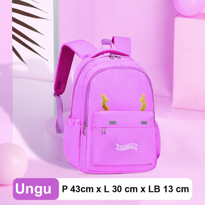 Tas Ransel Anak Backpack Sekolah Anak Tanduk Cowok Cewek TK SD  - Black