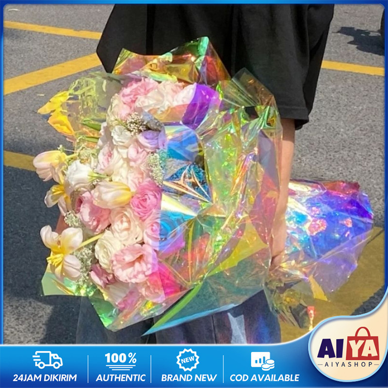 

20 Lembar Kertas Buket Bunga Hologram Cellophane Transparan Flower Wrapping Paper Plastik 55 X 55 Cm