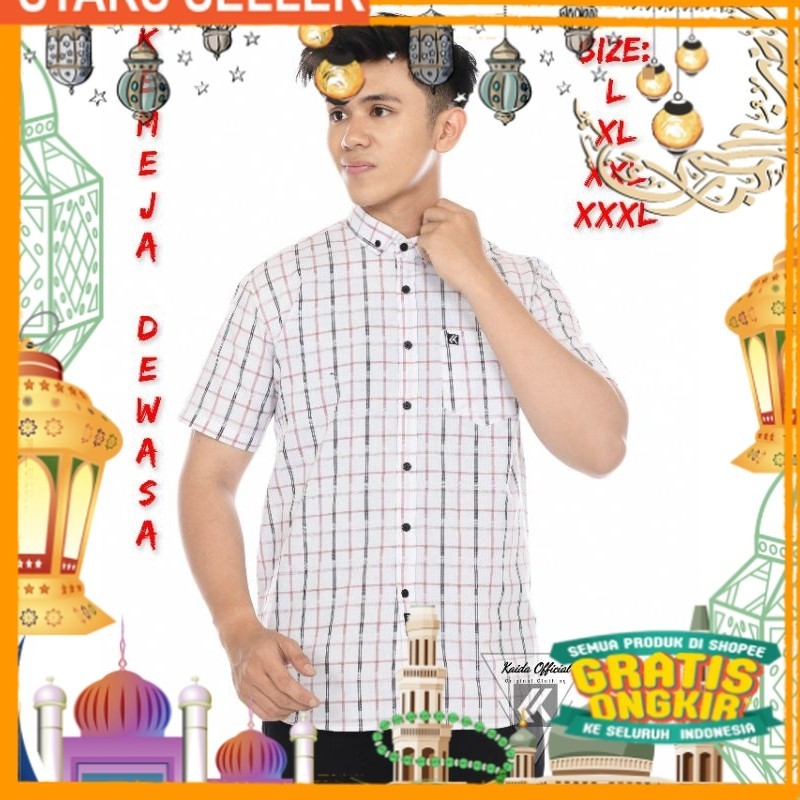 Kemeja kotak kotak pria lengan pendek Kemeja katun pria  Kemeja kotak kotak pria/ Pink Dusty Fanta M