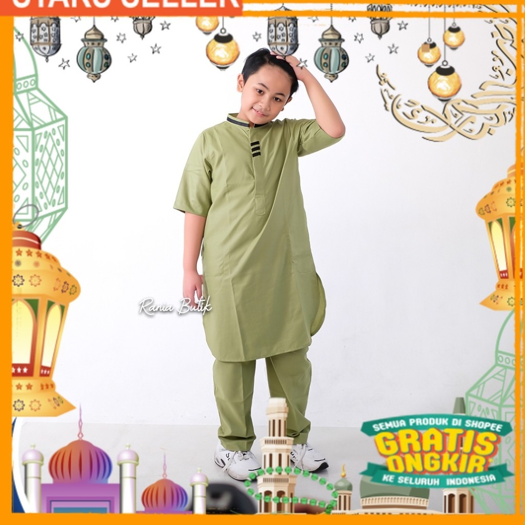 Baju Koko Anak Laki Laki Muslim Gamis Anak Cowok Turki Kurta Lengan Pendek/ Pink Dusty Fanta Merah m