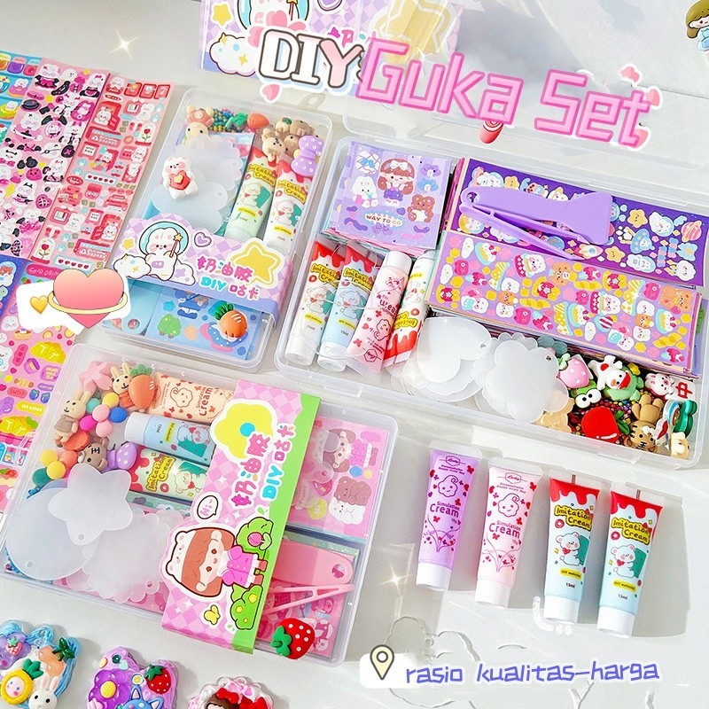 

122pcs DIY Guka Set Gantungan Kunci Akrilik DIY Keychain Kartun Guka Stiker Set /Lucu Mainan Anak DIY Bahan Stiker Set Cream Gum Kartun Mainan Anak