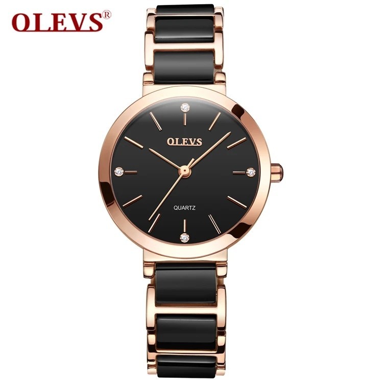 Olevs jam tangan wanita quartz jam tangan gelang wanita elegan mewah tali jam keramik 5877