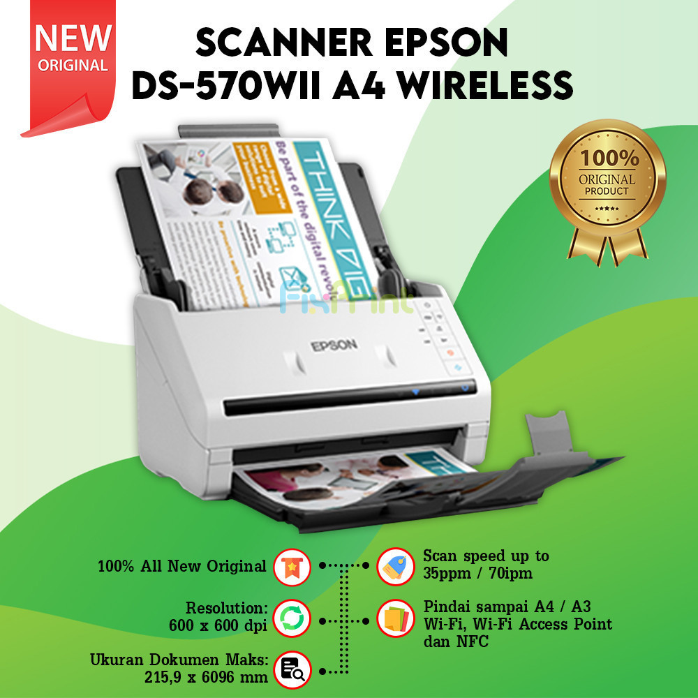 Scanner Epson DS-570WII A4, Duplex Sheet- fed Document Scanner DS 570 W II Mesin Scan Dokumen D570WI