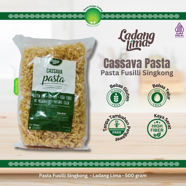 

Gluten Free Cassava Pasta Fusilli Singkong Ladang Lima 500 gram