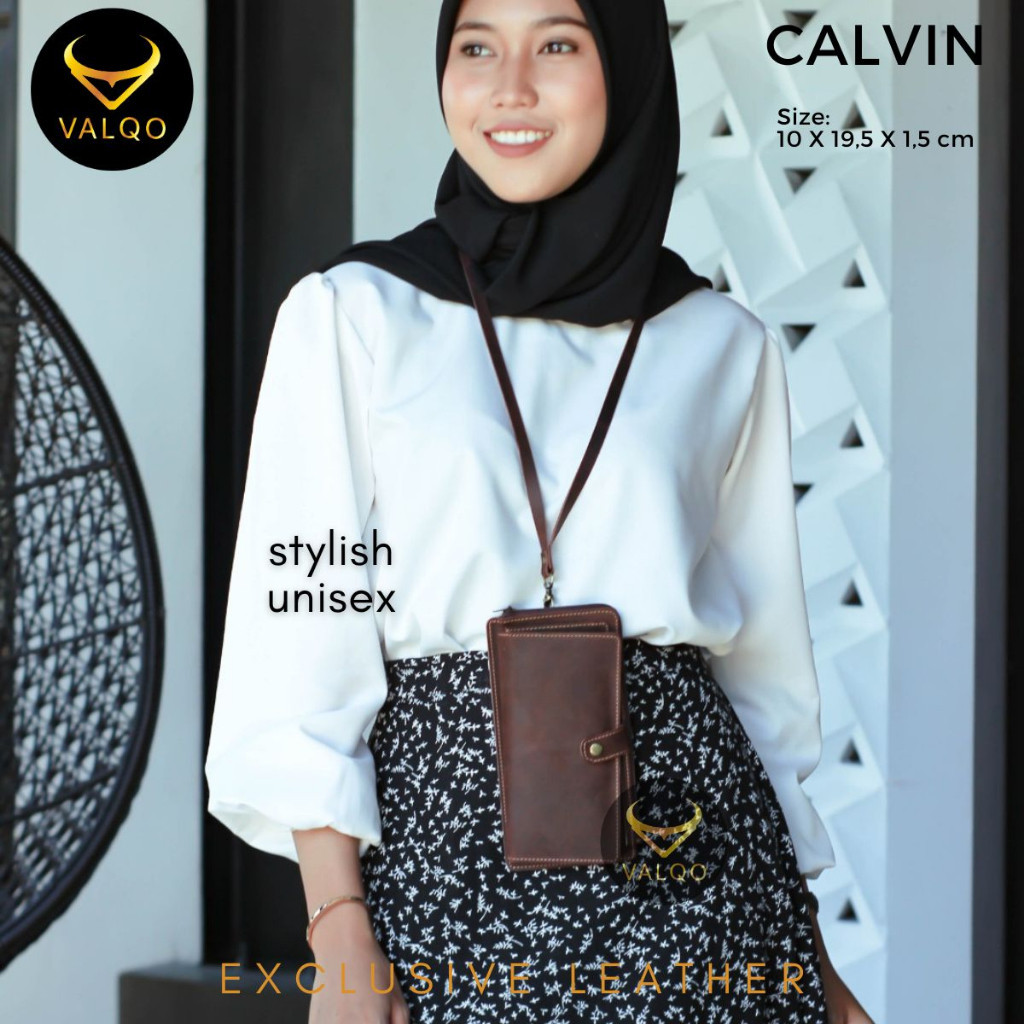 VALQO - CALVIN Dompet Panjang Unisex Dompet Kalung Leher Kulit Sapi Premium Bisa Untuk Pria Wanita