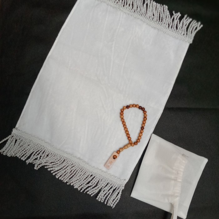 Sajadah muka polos hitam dan putih murah - Putih, tipis no busa