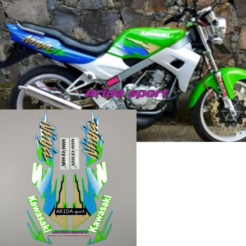 Striping stiker motor kawasaki ninja kis 1996 1997 1998 biru hijau