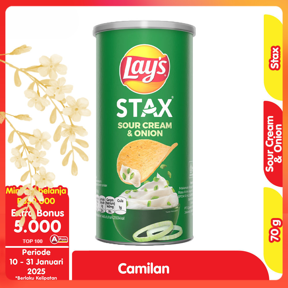 

Lay's Stax Keripik Kentang Rasa Sour Cream & Onion 70 g