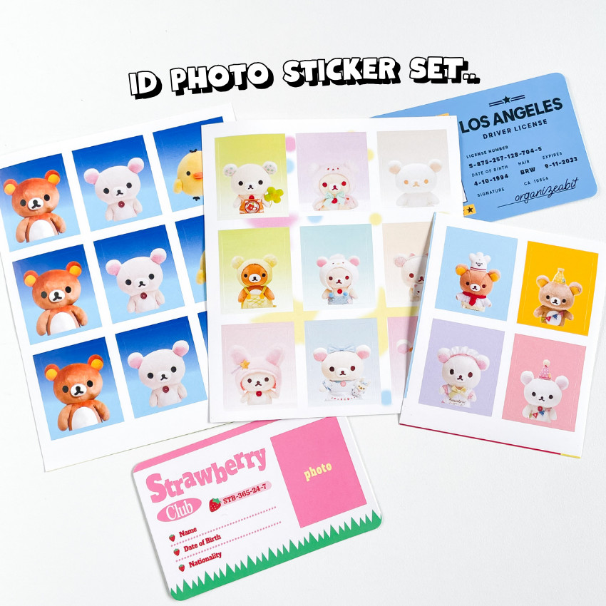 

ID Photo Sticker Set Rilakkuma (3 Sheet = 22 PCS) / Stiker Dekorasi Deco Jurnal Lucu