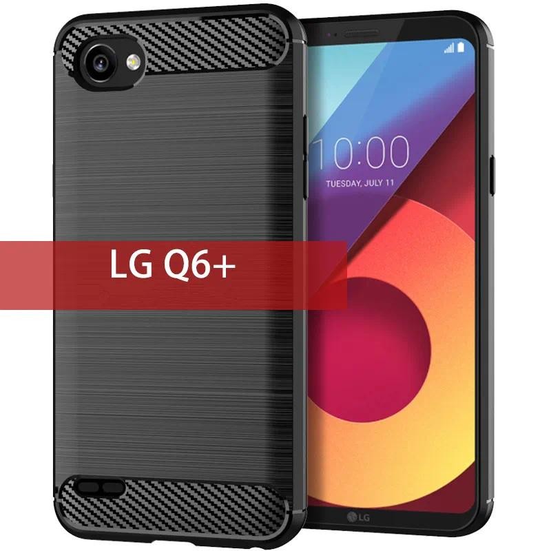 For LG Q6 plus Q6+ Holder Stand lg q6 alpha LG Q6 lgq6 case casing Soft Silicone Carbon Fiber Back c